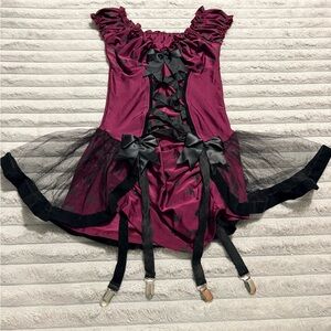 🖤 Playboy Burgundy Corset-Style Lingerie Dress – XS